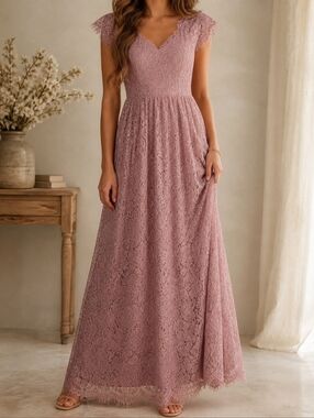 Dry Lake Kayla Long Dress Dusty Mauve Lace Maxi Dress Eyelash Lace M